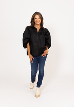 Load image into Gallery viewer, Karlie Black Button Ruffle Top