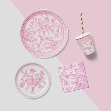 Load image into Gallery viewer, Pink Toile Small Paper Party Plates