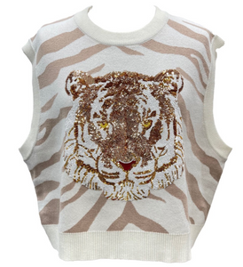 Queen of Sparkles White Tiger Sweater Vest