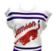 Load image into Gallery viewer, Queen of Sparkles Purple &amp; Orange Clemson Striped Short Sleeve Top