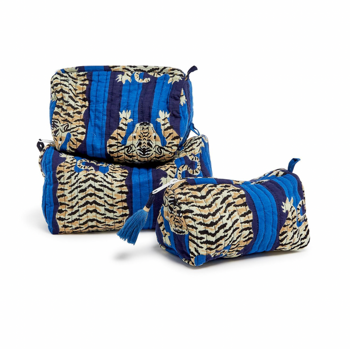 Tiger Block Printed Pouches | Blue