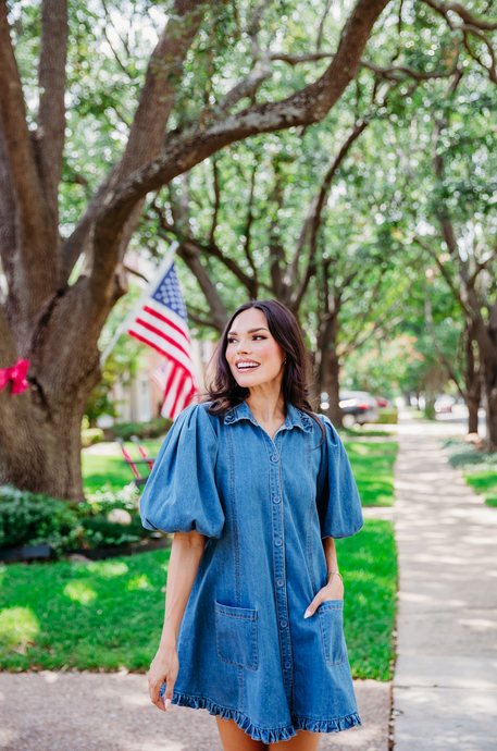 Karlie Denim Ruffle Pocket Dress