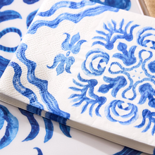 Load image into Gallery viewer, Blue Block Print Paper Guest Towel