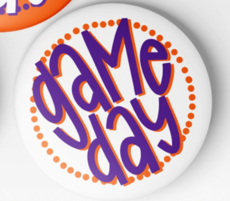 Game Day Dots Button | White w Orange