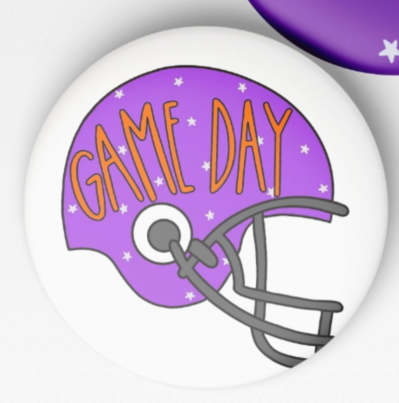 Game Day Helmet Button | Purple & Orange