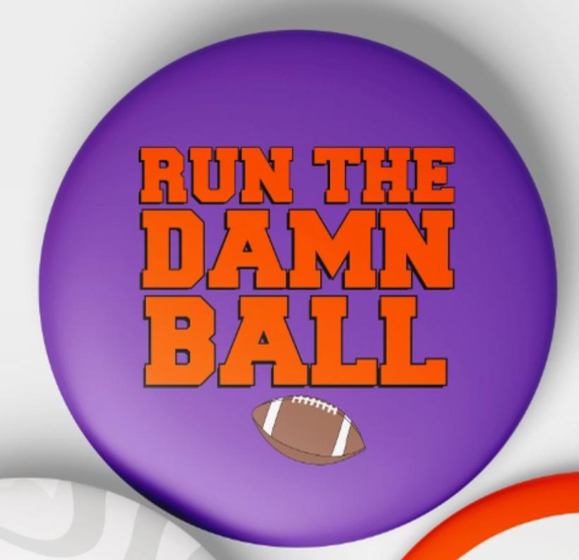 Run The Damn Ball Button | Purple & Orange