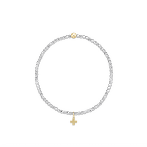 enewton Bright Silver Faceted Hematite 2mm Bead Bracelet - Signature Cross Gold Charm