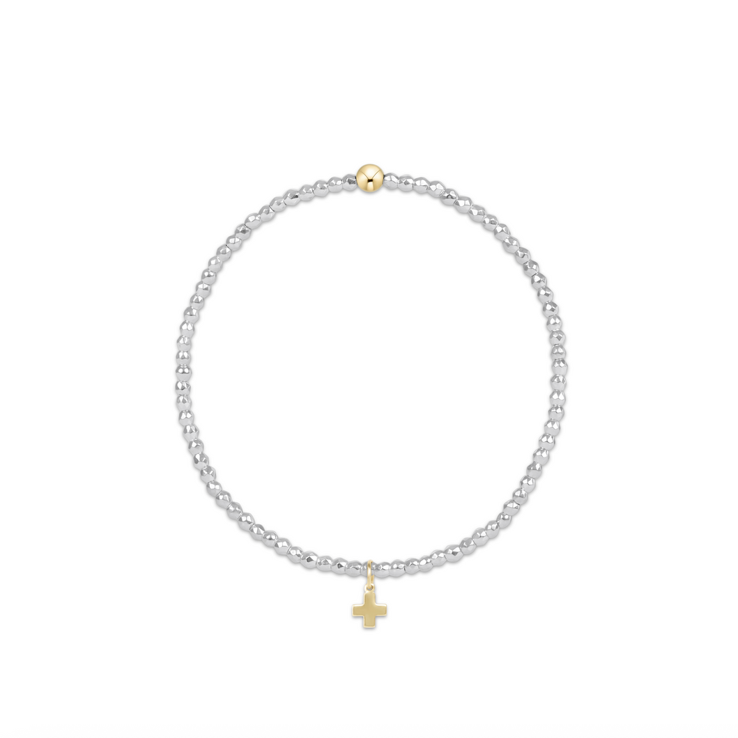 enewton Bright Silver Faceted Hematite 2mm Bead Bracelet - Signature Cross Gold Charm