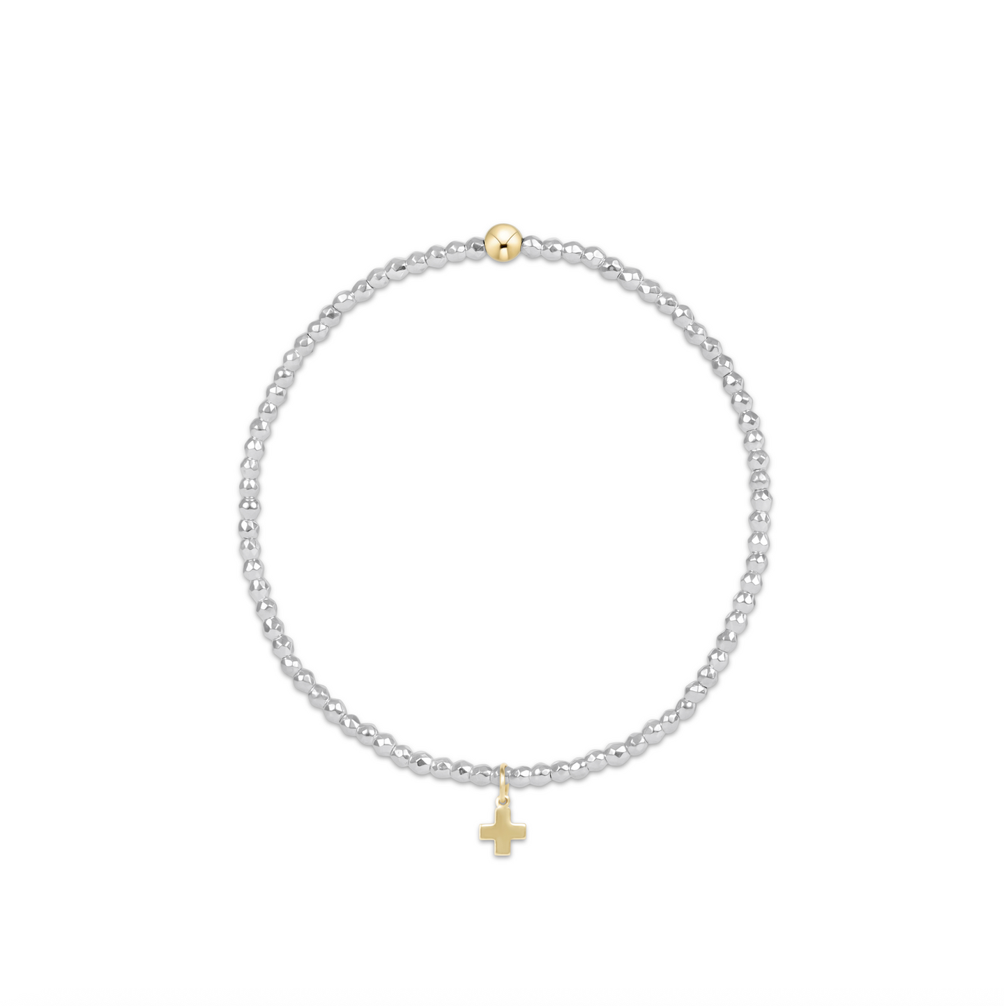 enewton Bright Silver Faceted Hematite 2mm Bead Bracelet - Signature Cross Gold Charm