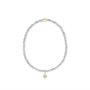 enewton Silver Faceted Hematite 2mm Bead Bracelet - Signature Cross Gold Charm