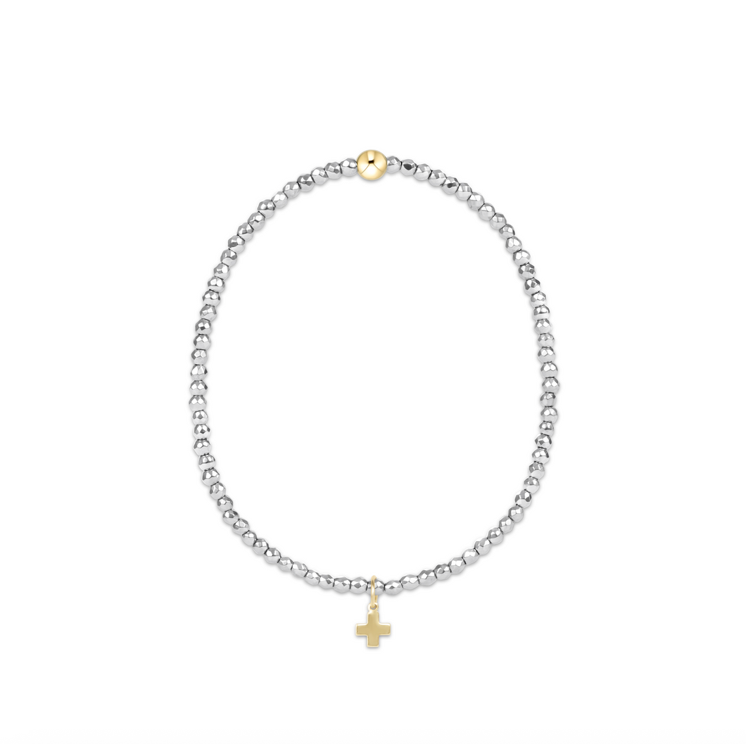 enewton Silver Faceted Hematite 2mm Bead Bracelet - Signature Cross Gold Charm