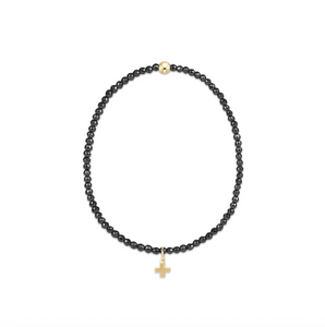 enewton Faceted Hematite 2mm Bead Bracelet - Signature Cross Gold Charm