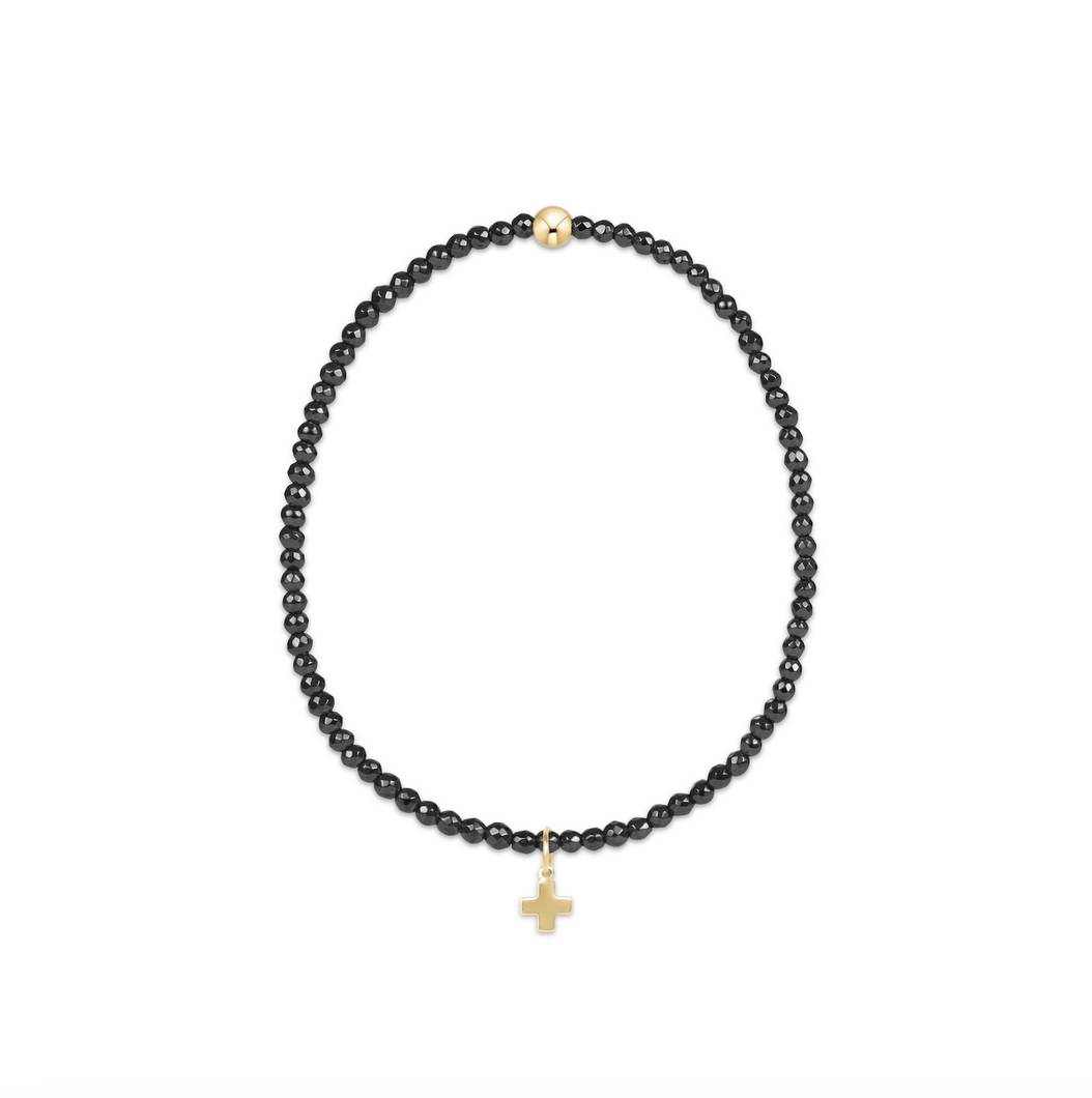 enewton Faceted Hematite 2mm Bead Bracelet - Signature Cross Gold Charm
