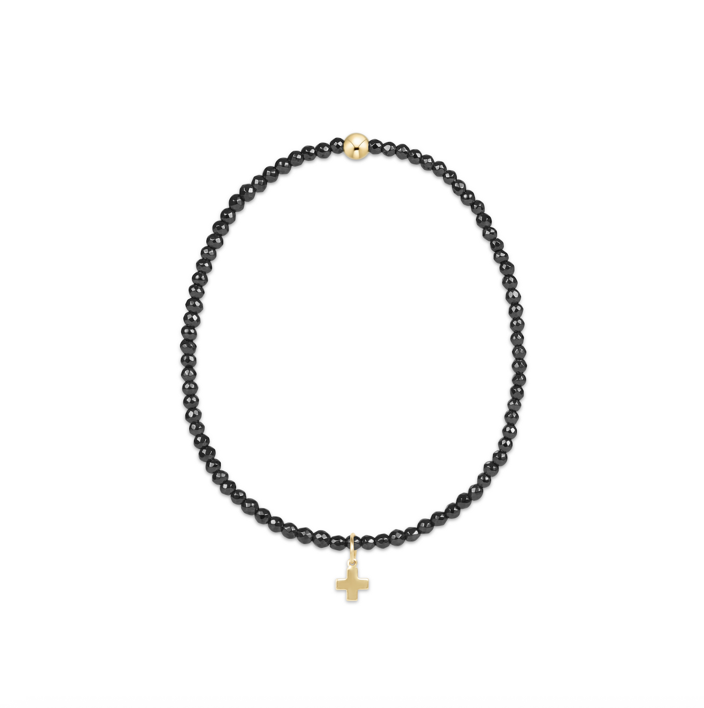 enewton Faceted Hematite 2mm Bead Bracelet - Signature Cross Gold Charm