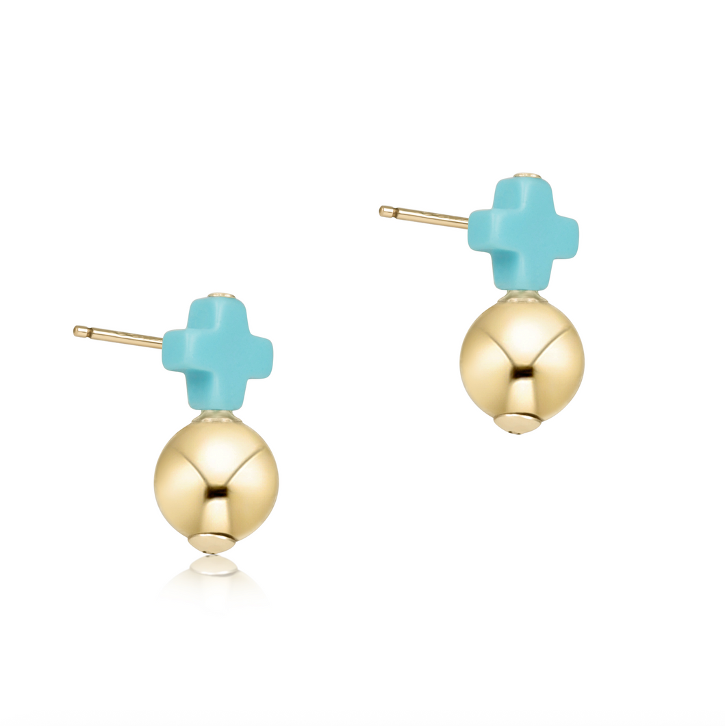 enewton Signature Cross Small Turquoise Stud - Classic Gold
