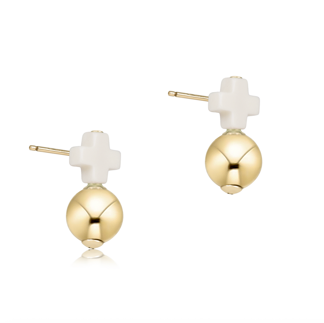 enewton Signature Cross Small Off-White Stud - Classic Gold