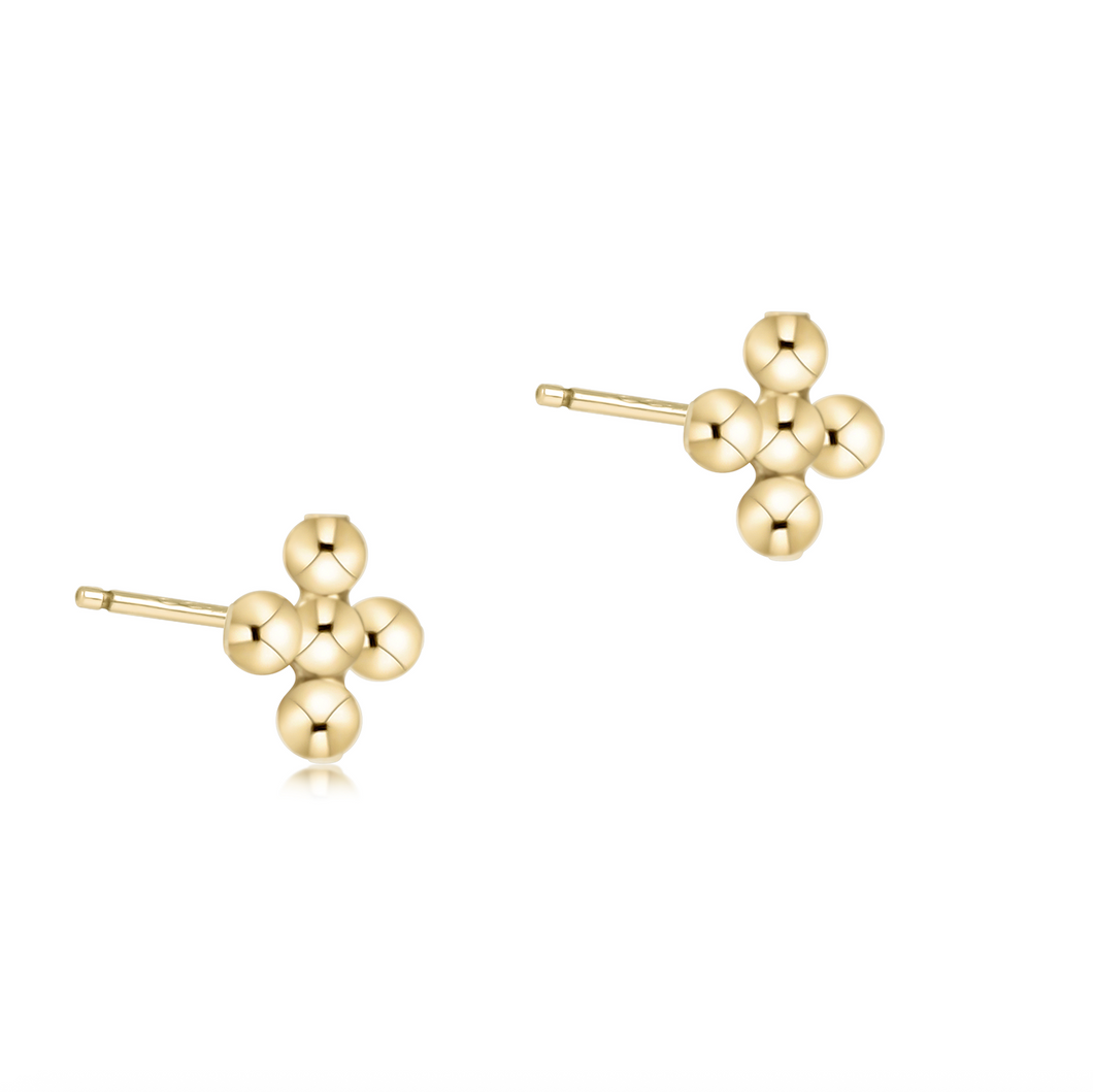 enewton Classic Beaded Signature Cross Small Stud - 2mm Bead Gold