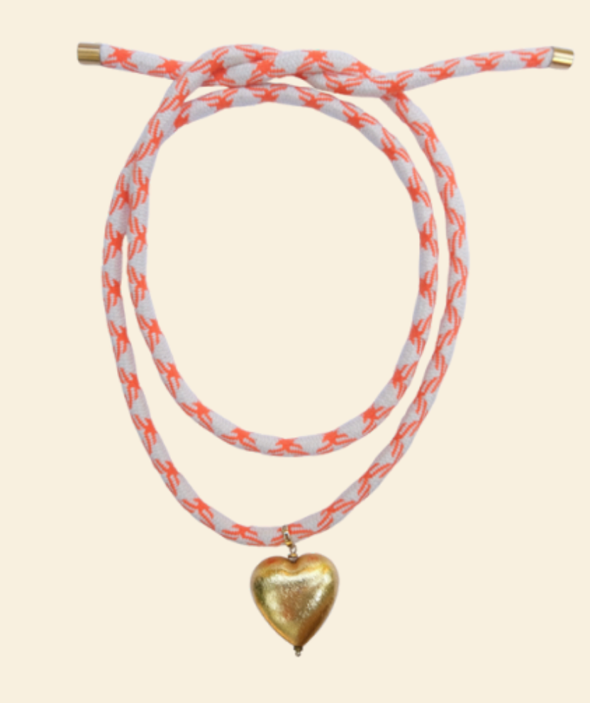 Orange & White Tie Heart Necklace