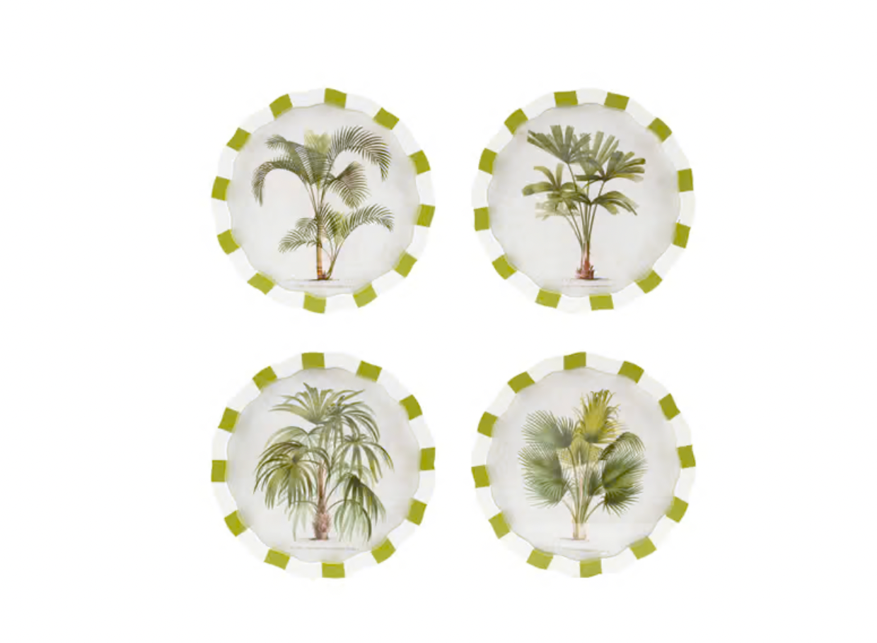 Palm & Striped Framed Glass Wall Decor