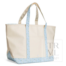 Load image into Gallery viewer, TRVL Maxi Tote | Coated Canvas with Petite Fleur Blue Trim