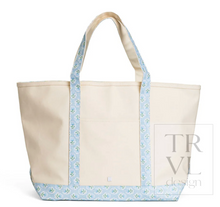 Load image into Gallery viewer, TRVL Maxi Tote | Coated Canvas with Petite Fleur Blue Trim