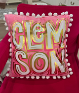 Gold Foil Bright Pink Clemson Pom Pillow