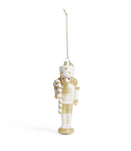 Load image into Gallery viewer, Glass Nutcracker Ornament White With Candy Cane