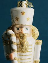 Load image into Gallery viewer, Glass Nutcracker Ornament White With Candy Cane