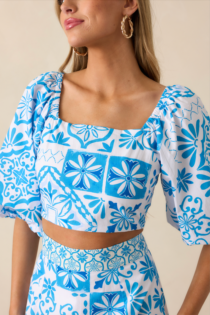Prosperina Presley Crop Top | Aegean Blue Tile