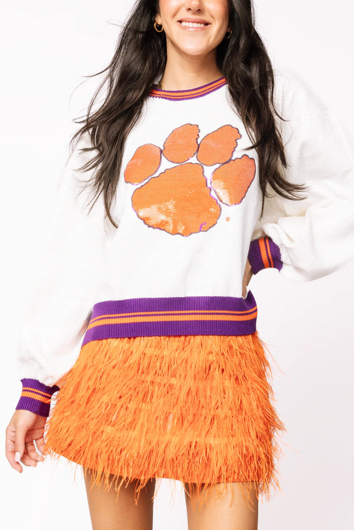 Queen of Sparkles Clemson Paw Sequin Sweater