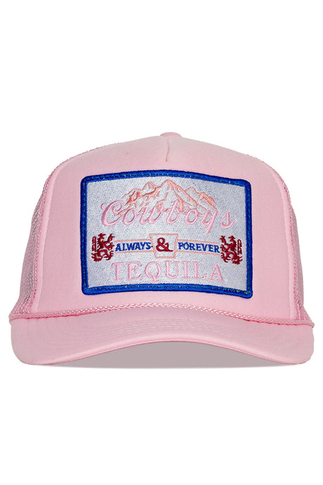 Friday Feelin' Cowboys & Tequila Trucker Hat in Pink