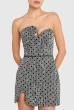 Load image into Gallery viewer, Amanda Uprichard Puzzle Strapless Mini Dress | Black &amp; White Polkadot Tweed