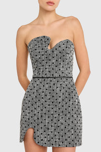 Amanda Uprichard Puzzle Strapless Mini Dress | Black & White Polkadot Tweed