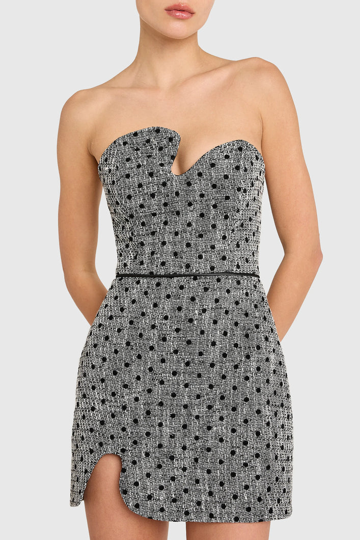 Amanda Uprichard Puzzle Strapless Mini Dress | Black & White Polkadot Tweed