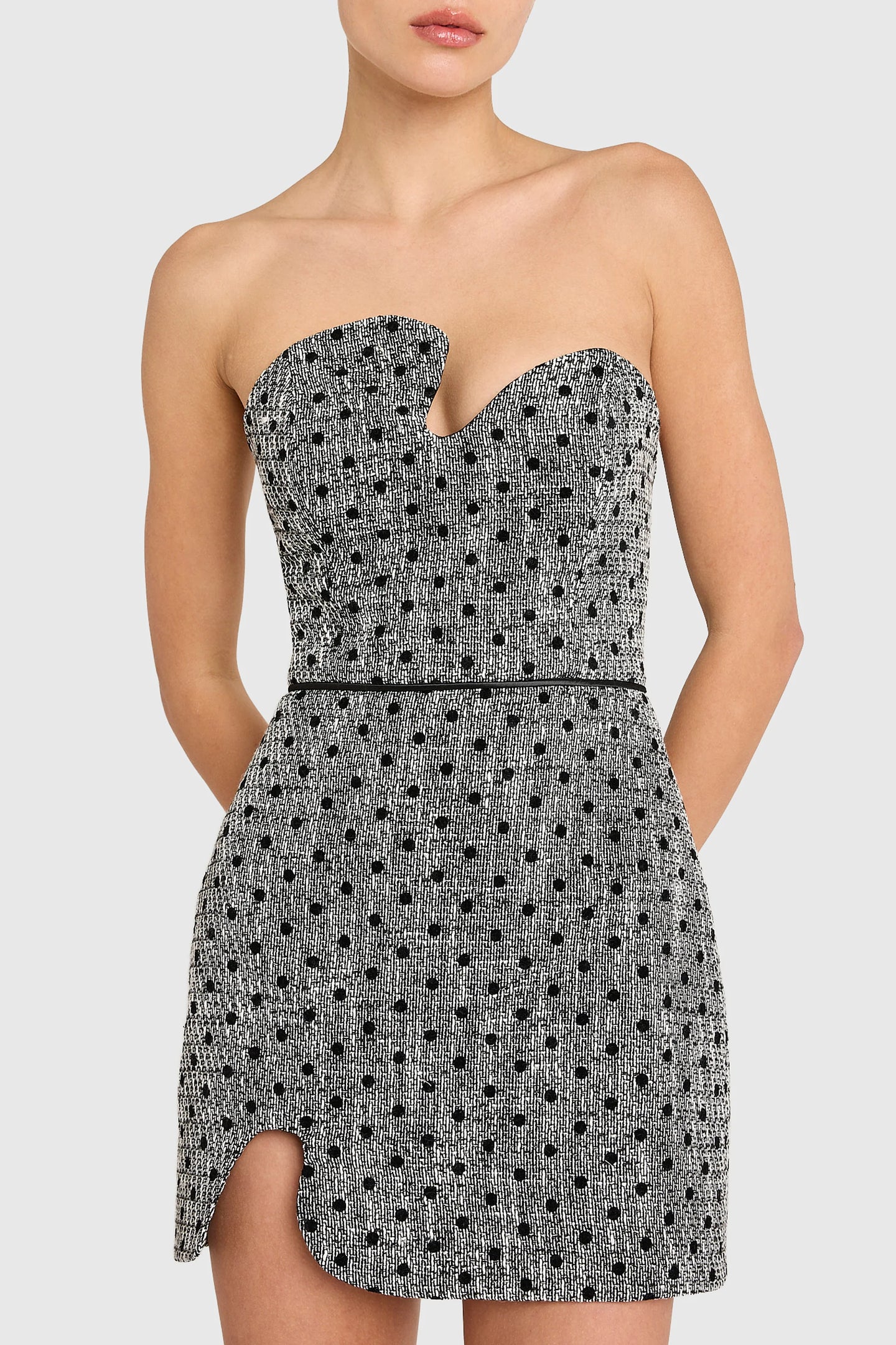 Amanda Uprichard Puzzle Strapless Mini Dress | Black & White Polkadot Tweed