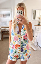 Load image into Gallery viewer, Show Me Your MUMU Reno Romper | Ivory Botanical Floral Denim