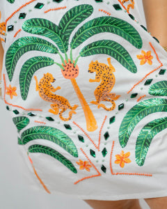 Queen of Sparkles White Palm Tree & Jaguar Cotton Tank Dress