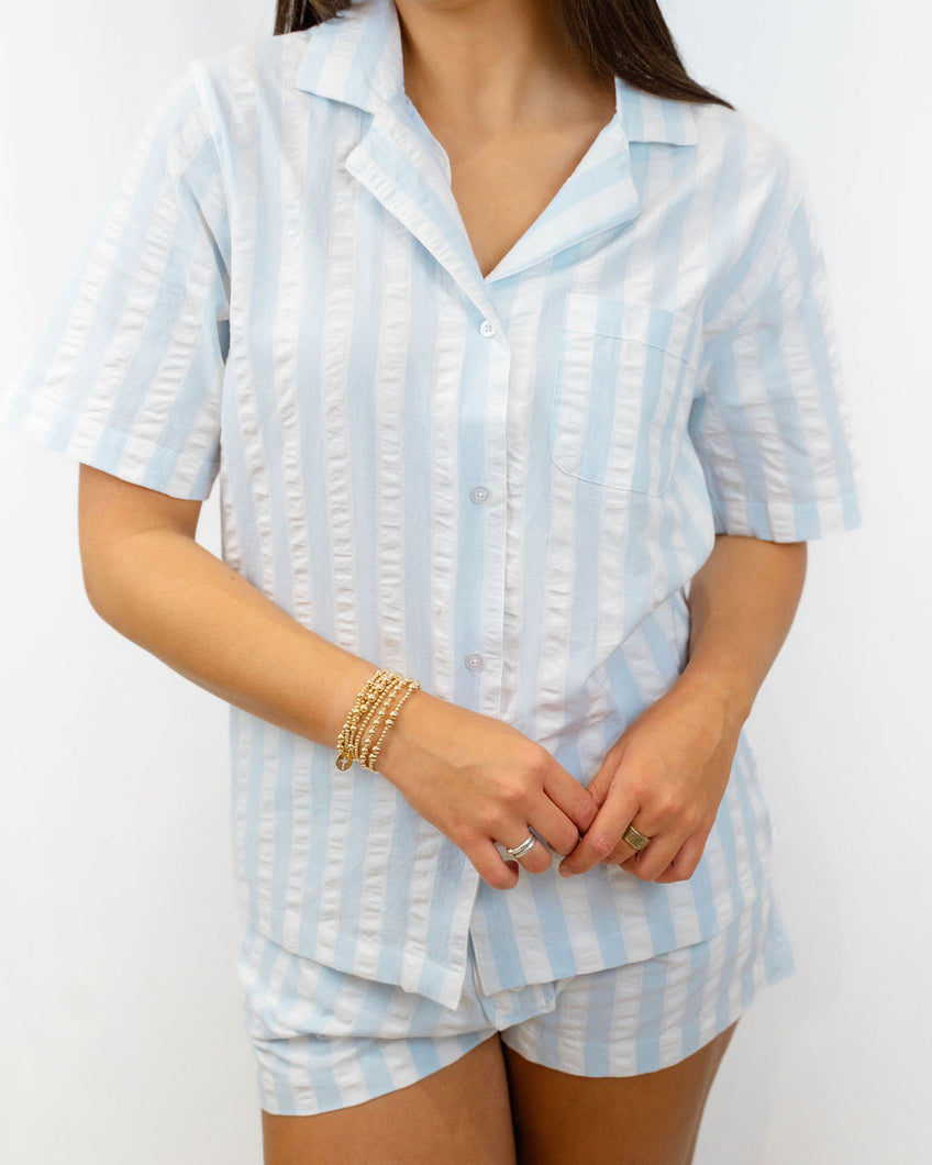 Blue Textured Stripe Boxer PJ Set