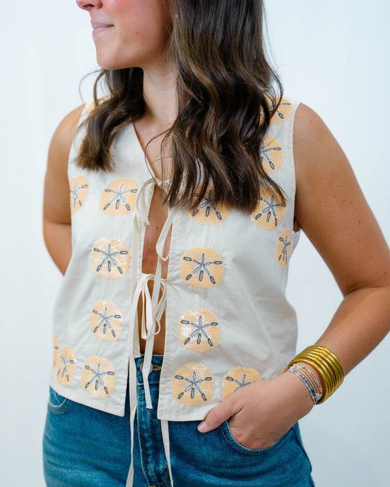 Queen of Sparkles Beige Sand Dollar Cotton Tie Tank