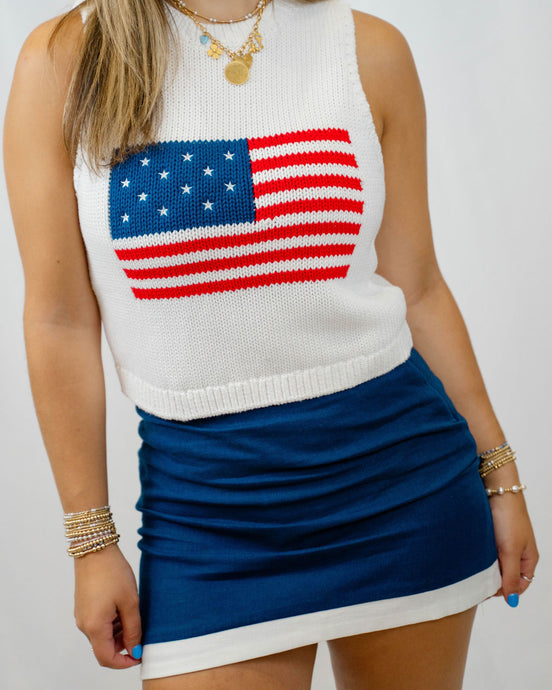 Show Me Your MUMU All Night Skort | Navy and White Linen