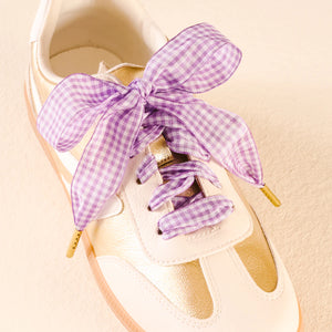 Step It Up Shoelaces - Gingham Purple