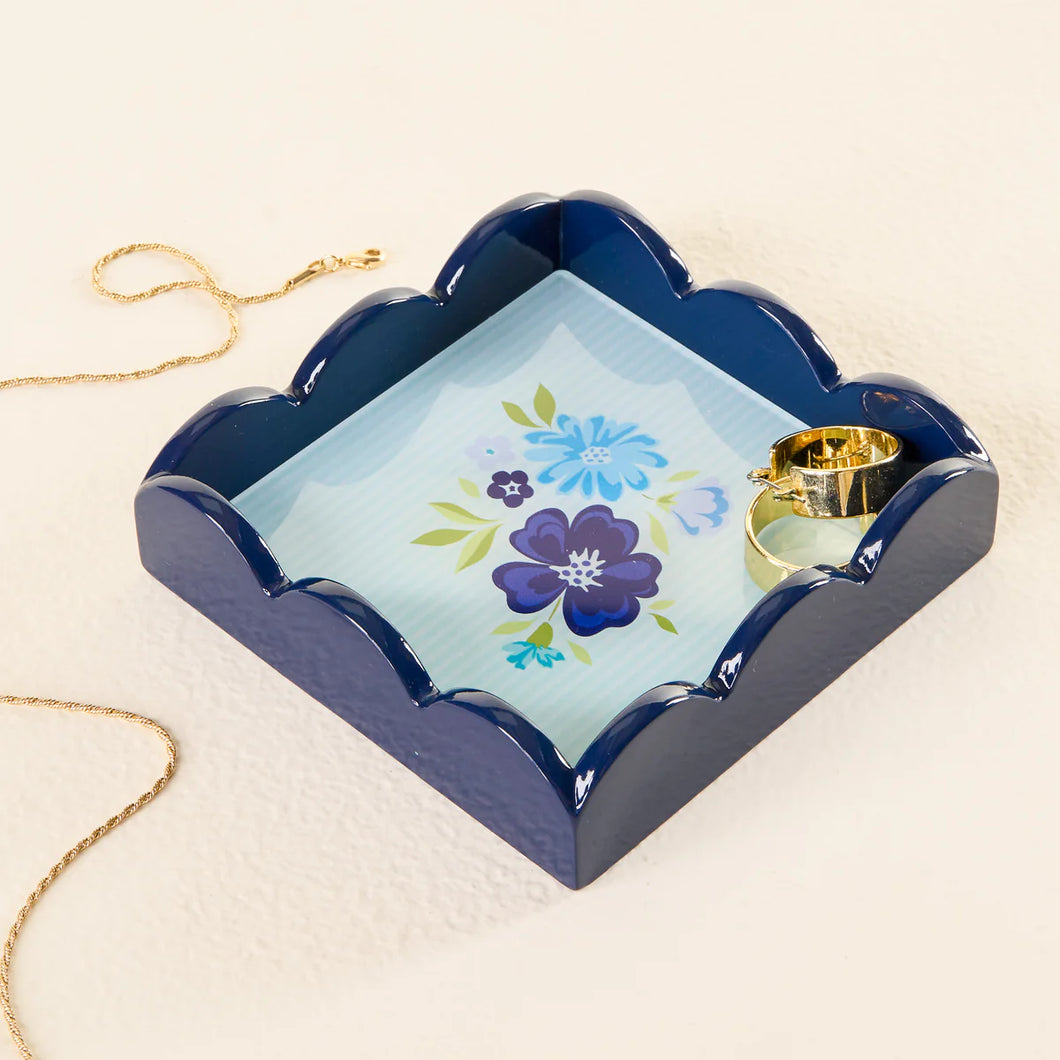 Scallop Trinket Tray - Dainty Floral Navy