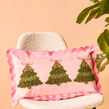 Load image into Gallery viewer, Twinkling Trees Scalloped Rectangle Throw Pillow