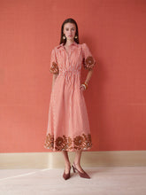 Load image into Gallery viewer, Brooks Avenue Banyan Puff Sleeve Midi Dress | Terracotta Stripe