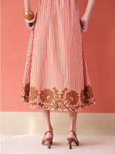 Load image into Gallery viewer, Brooks Avenue Banyan Puff Sleeve Midi Dress | Terracotta Stripe