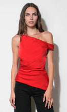 Load image into Gallery viewer, Greylin Yvette Asymmetric Side Pleated Top | Crimson