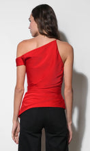 Load image into Gallery viewer, Greylin Yvette Asymmetric Side Pleated Top | Crimson