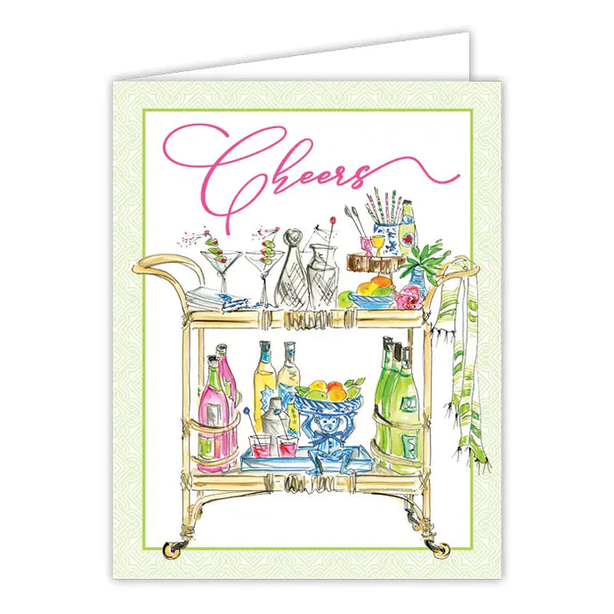 Cheers Handpainted Bar Cart Garden Greeting Card