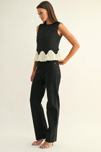 Load image into Gallery viewer, Adelyn Rae Coleen Contrast Bubble Hem Sleeveless Top | Black/Off White
