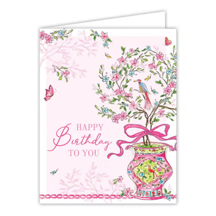 Happy Birthday to You Pink Enchanted Garden Topiary Greeting Card